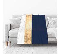 Gold Blue White Printed Flannel Throw Blanket, Fluffy Blanket Bed Throw For Bedroom, Sofa, Couch, Travel 102x127 Cm