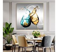 Gold Blue Wine Glass Canvas Print Painting Dining Room and Kitchen Modern Home Decoration Wall Art Pictures Cuadros Decor 90X90cm Frameless
