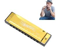 Gold,Blues Harmonica in C,Harmonicas for Adults,Diatonic 10 Holes 20 Tones Mouth Organ Key of C Stainless Steel Mini Blues Har/monica,Harmonica Key of C,Thanksgiving Xmas Easter Gift for Music Lovers