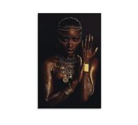Gold Body Art Poster Elegant Black Woman Portrait Modern Wall Art Print Cultural Home Decor Unique Artistic Gift for Her Stylish Room Decoration African Inspired Artwork Gift 08x12inch Unframed