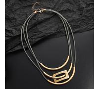 (gold) Boho-chic Handcrafted Multi-layer Faux Leather Necklace - Vintage Style Sweater Chain For Women, Perfect For Daily Wear & Parties