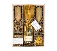 Gold Bollinger Special Cuvee Champagne 75 ift Set Hamper With 2 Matching Champagne Flutes, Fully Gift Boxed - Golden Wedding Gift For Couples - With Personalised Gift Message (Sparkling Bowls)