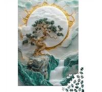 Gold Bonsai Waterfall Wall Art 1000-Piece Puzzle for Adults, 38x26cm/1000pcs; White Cardboard for Simple Sorting; Shared Family Time Around The Table