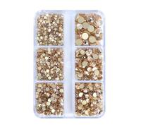 Gold Bottom 6 grids/Box Non Thermal Fixed Glass Rhinestones SS6-SS20 Mixed Size Flat Crystal Stone Bonded Diamond 3D Nail Art ac-Golden Shadow-6 Grids-1440Pcs