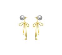 Gold Bow Earrings for Women Cute Pearl Bow Dangle Earrings Classic Ribbon Bowknot Stud Earrings Jewelry Gifts for Women, Zinc, No Gemstone