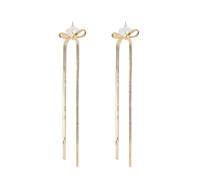 Gold Bow Earrings for Women Cute Pearl Bow Dangle Earrings Classic Ribbon Bowknot Stud Earrings Jewelry Gifts for Women, Zinc, No Gemstone