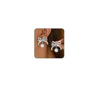 Gold Bow Earrings for Women Silver Bow Dangle Earrings Pearl Bow Earrings Christmas Earrings Sparkly Bow Stud Earrings Rhinestone Bow Earrings Gold Bow Jewelry, average, Copper, No Gemstone