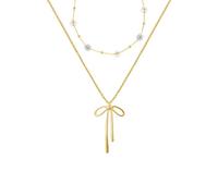 Gold Bow Necklace for Women Layered Bow Pearl Necklaces Bow Daisy Beaded Necklace Bowknot Flower Choker Necklaces Statement Jewelry Gifts