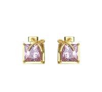 Gold Bow Pink Crystal Earrings Square Light Powder Gem Perfume Bottle Shape Diamond Bow Sweet Fragrant Style Earrings