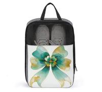 Gold Bow with A Green 4-Leaf Clover Shoe Bag for Travel Daily Use Anti-dust Storage Carrier Golf Shoe Pouch