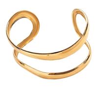 Gold Bracelet for Women, Geometric Double Layer Open Cuff, Minimalist Lightweight Bangle, Stylish Gift for Her, 2.4 x 2 in / 6 x 5 cm