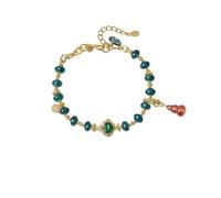 Gold Bracelet Vintage, Cute Bracelet with 6-7mm Jade and Agate Gourd 14K Yellow Gold 21cm