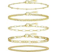 Gold Bracelets for Women, 14K Gold Plated Stackable Bracelet Stack Adjustable Charm Paperclip Chain Cuban Link Layered Waterproof Jewelry Gifts for Womens