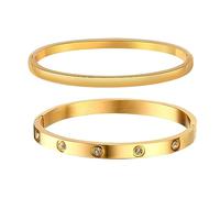 Gold Bracelets for Women - 2Pcs 18K Gold Plated Love Cubic Zirconia Bangle Crystal Friendship Bracelet Jewelry,Wedding Party Christmas Valentine's Day Birthday Gifts for Her Girlfriend Sister Daughter
