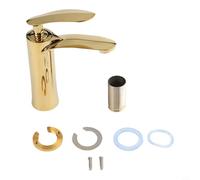 Gold Brass Bathroom Vanity Faucet - Single-Handle Deck-Mounted Waterfall Mixer with Ceramic Valve, Cold & Hot Control, G1/2" Thread, for Sink and Wash Basin