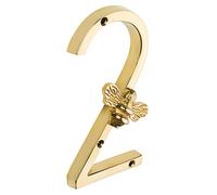 Gold Brass bee House Number with Bee design | 5 inch Modern Door Sign Numbers Signs Plaques | Street Home Address Numerals (2)