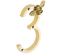 Gold Brass bee House Number with Bee design | 5 inch Modern Door Sign Numbers Signs Plaques | Street Home Address Numerals (3)