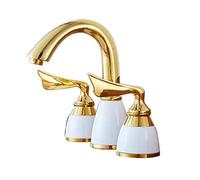 Gold Brass Double Handle Bathroom Faucet 3 Hole Split Type Sink Taps for Basin Durable Stylish Bathroom Sink Mixer Tap