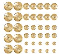Gold Brass Shank Flat Buttons, 40 Pcs Vintage British Gold Button for Blazer, Multiple Sizes Coat Round Buttons Replacement for DIY Craft Sewing Coats Shirt Trousers 15mm 18mm 20mm 25mm (Golden)