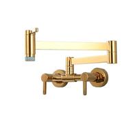 Gold Brass Wall-Mounted Kitchen Faucet Foldable Design Dual Hot & Cold Water Modes Modern Gile Style Space-Saving and Stylish for Home Use