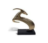 Gold Bronze Aluminium Antelope Sculpture - Large Abstract Decorative Figure On Black Base For Home Accessories - 35Cm