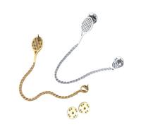 gold brooch 3pcs Tennis Badminton Racket Stainless Steel Badge Tassel Chain Lapel Pin Brooch Men Women Jewelry
