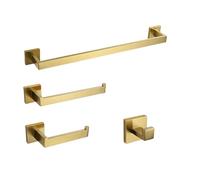 Gold Brossé Noir Bronze 4Piece Bathroom Accessories Set Polished Mirror Towel Bar Toilet Paper Holder Robe Hook and Stylish Storage for Elegant Decor