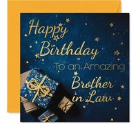 Gold Brother in Law Birthday Card - Golden Gifts - Happy Birthday Card for Brother in Law from Sister Sibling, 145mm Golden Bday Greeting Cards