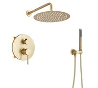 Gold Brushed Shower Faucets Set 2/3 Way Concealed System for Bathroom Rainfall with Tub Spout(2-Way 10inch)