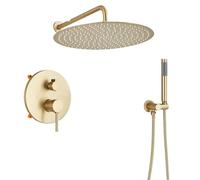 Gold Brushed Shower Faucets Set 2/3 Way Concealed System for Bathroom Rainfall with Tub Spout(2-Way 16inch)