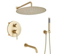 Gold Brushed Shower Faucets Set 2/3 Way Concealed System for Bathroom Rainfall with Tub Spout(3-Way 16inch)