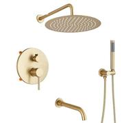 Gold Brushed Shower Faucets Set 2/3 Way Concealed System for Bathroom Rainfall with Tub Spout(3-Way 12inch)