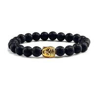 Gold Buddha Head Prayer Volcanic Lava Natural Stone Strand Bead Bracelet For Men Black Beaded Yoga Women armband Jewelry Professional and Attractive