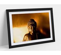 Gold Buddha Statue, Asian Buddhism Photography Framed Wall Art Print Picture - A2 - Black Frame