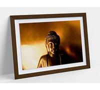 Gold Buddha Statue, Asian Buddhism Photography Framed Wall Art Print Picture - A3 - Walnut Frame