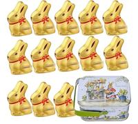 Gold Bunny Milk Chocolate 10g with Happy Easter Gift Tin Box - Made with the Finest Milk Chocolate and Beautifully Dressed in Gold (30 x Bunnies)
