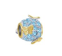Gold Butterfly Blue Cubic Zirconia March Birthstone Beads Charm Compatible with Pandora Charms Bracelets