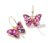 Gold Butterfly Dangle Earrings for Women - Lightweight Acrylic Butterfly Dangle Hoop Earrings for Mother Daughter Teen Girls, L, Brass, No Gemstone