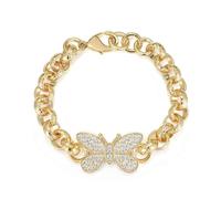 Gold Butterfly Diamond Pattern Chain Belcher Bracelet - Adjustable 18K Real Gold Plated Jewellery for Kids (Length: 8 to 8.5 inches, Weight: 28 grams) - Bling King London