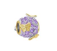 Gold Butterfly Purple Cubic Zirconia June Birthstone Beads Charm Compatible with Pandora Charms Bracelets