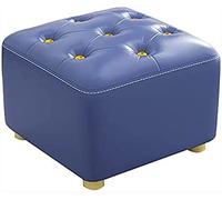 Gold Button Ottoman Footrest Small Leather Pouf Cube Ottoman for Living Room Blue Color 30 x 30 x 25 cm Stylish Foot Stool Versatile Decorative Seating.
