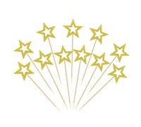 Gold Cake Decorations - 35PCS Glitter Star Cake Toppers with Hollow-Out Design, Pre-Assembled Golden Stars for Adult Birthday Party Decorations, Anniversary Celebration Cake Decor