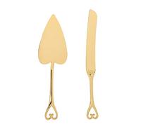 Gold Cake Knife and Server Set, Integral Stainless Steel Longer Wider Pie Spatula, Wedding Cake Cutting Utensils, Vintage Engraved Cake Cutter and Serving Spatula for Birthday