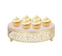 Gold Cake Stand, 11.8inch Round Floral Hollow Cupcake Stands, Golden Metal Dessert Display Holder, Cake Display Plates for Wedding Brithday Party Celebration