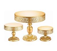 Gold Cake Stand Set, 3Pcs Round Metal Dessert Display for Cupcakes Wedding Baby Shower Party, Elegant Cupcake Stand for Birthday Celebration Banquet Decoration