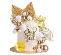 Gold Cake Topper Boho Cake Decorations with Crown Gold Palm Leaves Cake Toppers for Birthdays Bohemian Baby Shower Birthday Party Decor Christenings