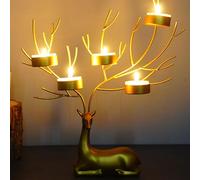 Gold Candle Holder, Metal Gold Deer 5 Candle Tea Light Holder, Tabletop Candleholder, Tea Light Holders Deer Ornament for Table Centrepiece