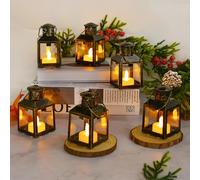 Gold Candle Lantern Christmas Halloween Wedding Decor - 6Pcs Small Decorative LED Lantern Hanging Candles for Table Decoration Moroccan Ramadan