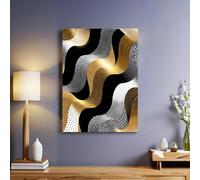 Gold Canvas Wall Art Geometric wavy lines Framed 60 x 40 cm Contemporary Print Poster Modern Artwork Ready to Hang for Corridor Hallway Flat