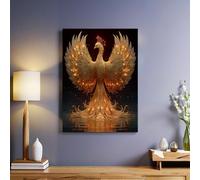 Gold Canvas Wall Art Phoenix Framed 60 x 40 cm Contemporary Print Poster Modern Artwork Ready to Hang for Corridor Hallway Flat
